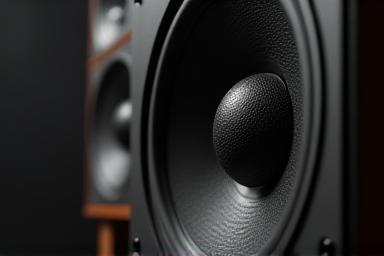 Close-up of high-fidelity studio monitor speakers